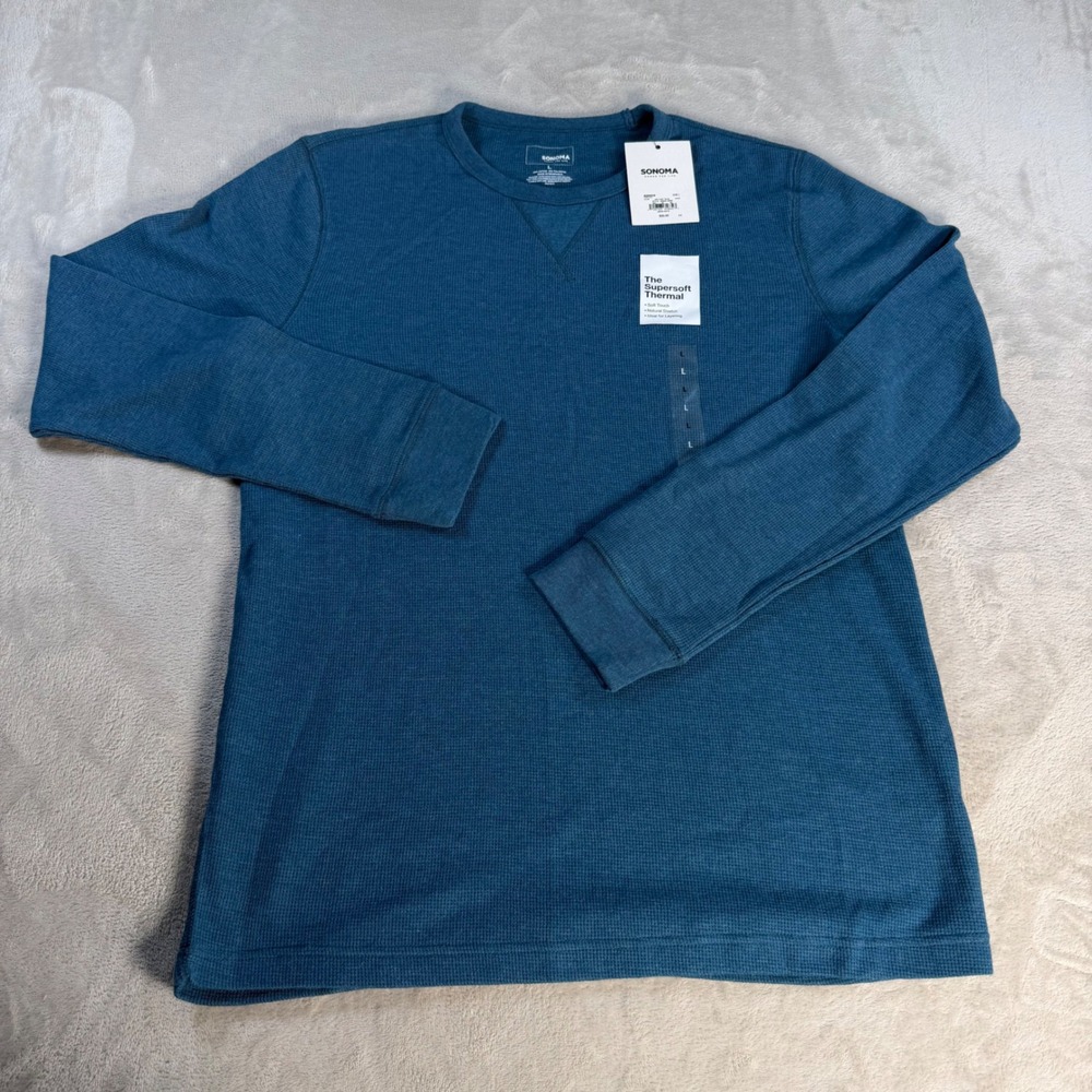 Sonoma Supersoft Thermal Shirt Mens L Blue Cotton Blend Waffle Knit MS83K106RN